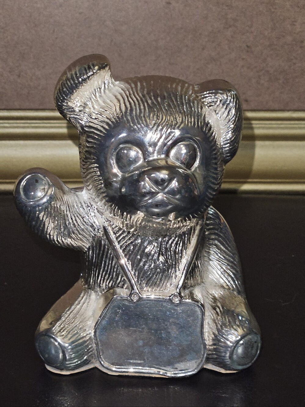 Vintage Sliver plated Wm. A. Rogers Engraved Bear Coin Bank